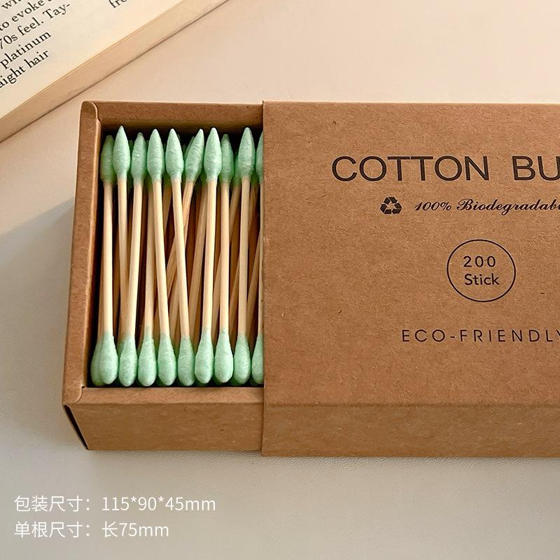 200Pcs Bamboo Cotton Swabs In Kraft Paper Box, Eco-Friendly Double Headed Cotton Sticks, Makeup Remover & Ear Cleaning