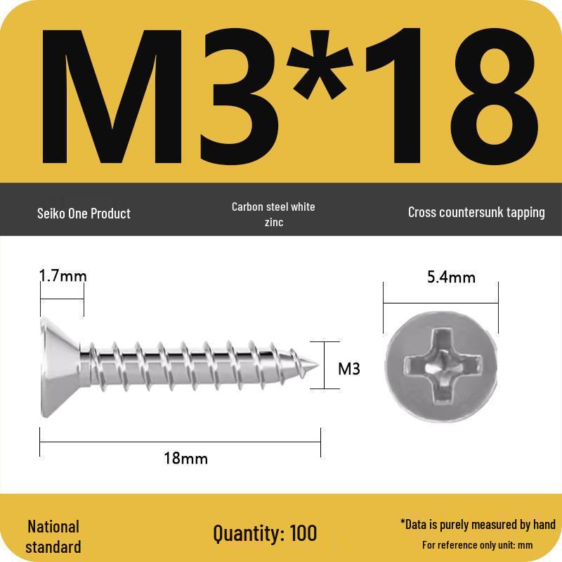 Iron Galvanized Phillips Flat Head Self-Tapping Screws - Countersunk M1 To M4