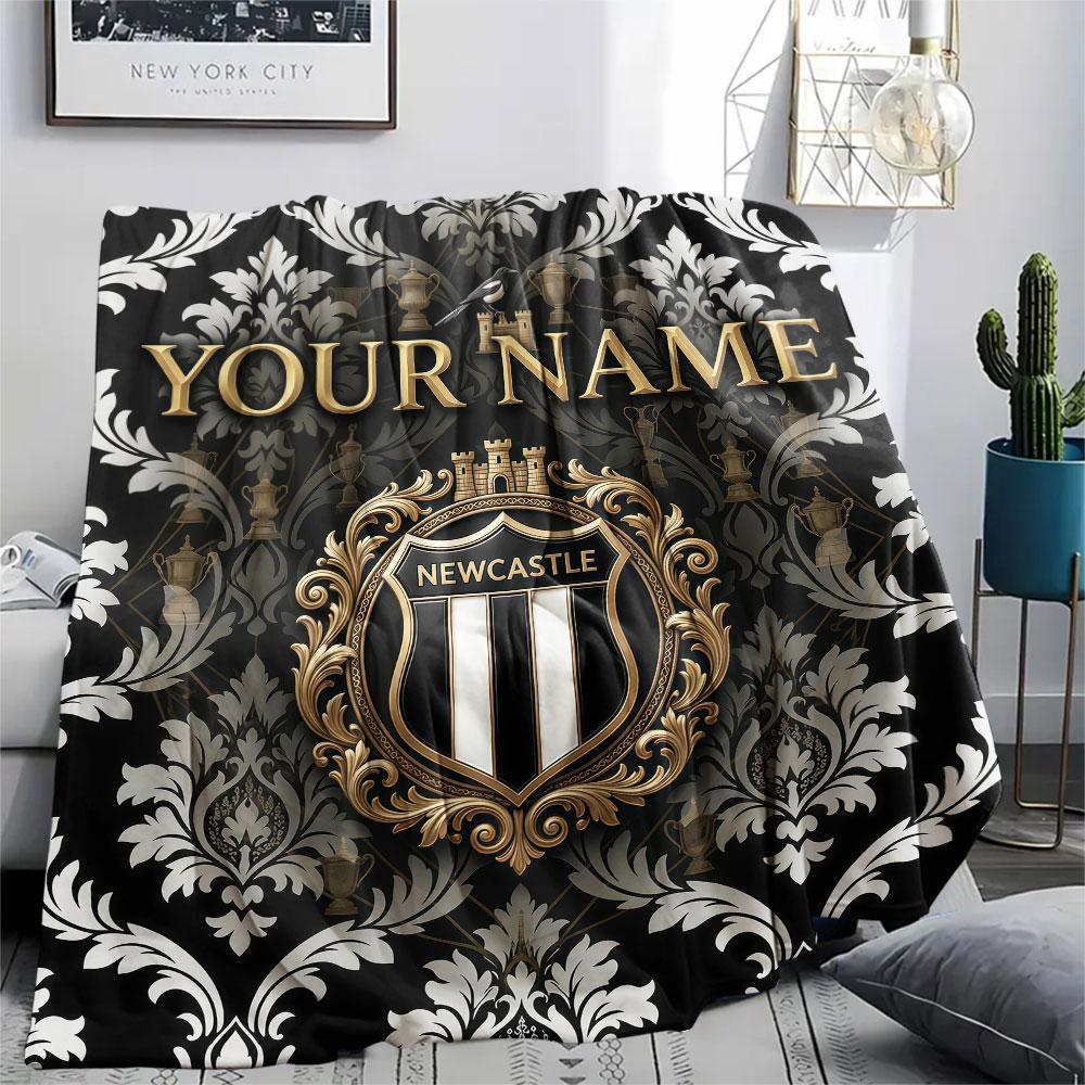 Custom Name,Newcastle United FC Printed Flannel Blanket, Soft Throw for Bedroom Sofa, Washable, Christmas Present, Great Gift.