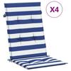 VidaXL Coussins de chaise à dossier haut 4pcs rayures bleu/blanc tissu 361254