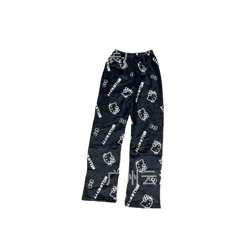 Women's Winter KT Cat Cartoon Flannel Sleep Pants - Thick, Warm, and Cozy for Home