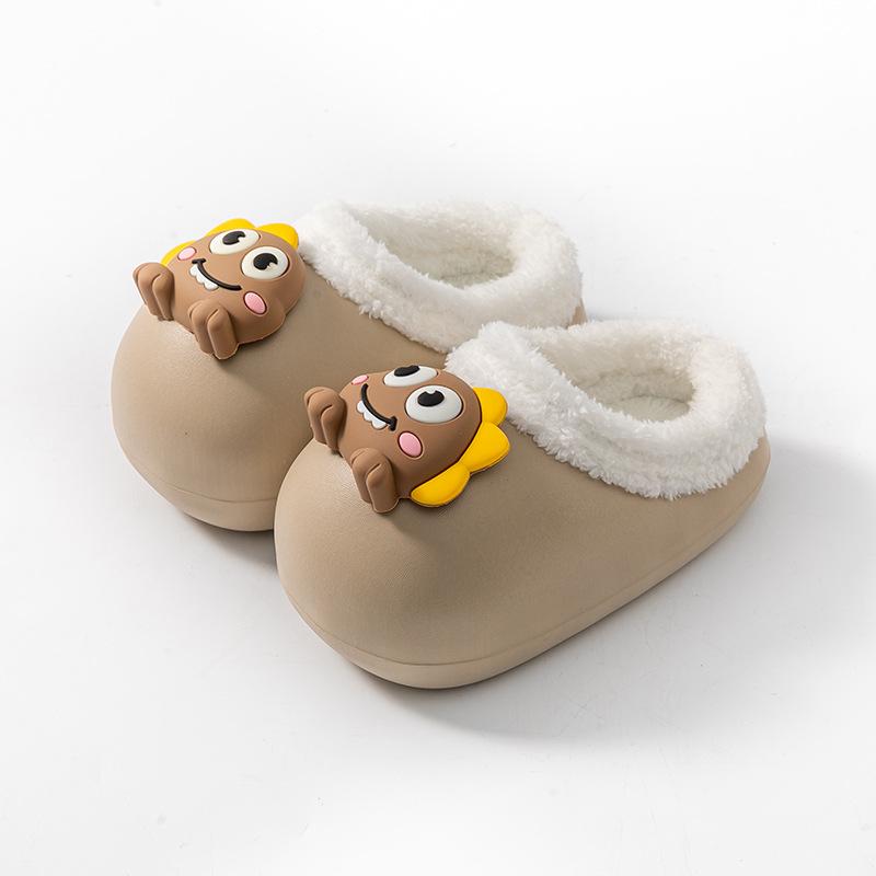 

Dinosaur children s cotton slippers for boys and girls, warm and plush-lined EVA Waterproof detachable parent-child cotton shoes for older children 150MM хаки