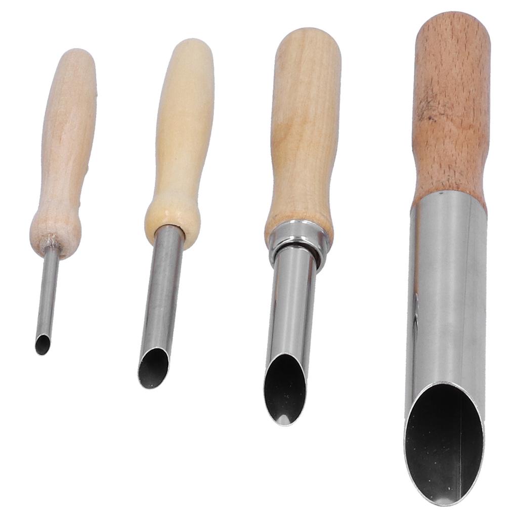 4pcs Clay Hole Cutters Stainless Steel Pottery Punch Hole Sculpting Tool with Wooden Handle