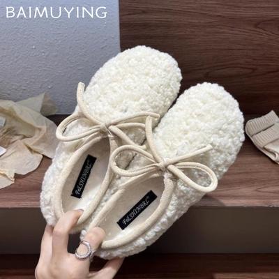 Bow Fur Women Snow Ankle Boots Short Plush Designer Flats Cotton Shoes 2025 Trend New Warm Casual Walking Winter Botas De Mujer