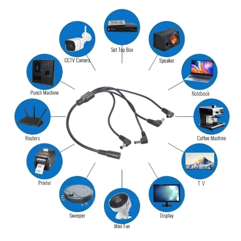 DC5521 Y Splitter Power Cable 5.5x2.1mm Female To 2/3/4 Male Extension Cord for CCTV LED Light Bar 40CM
