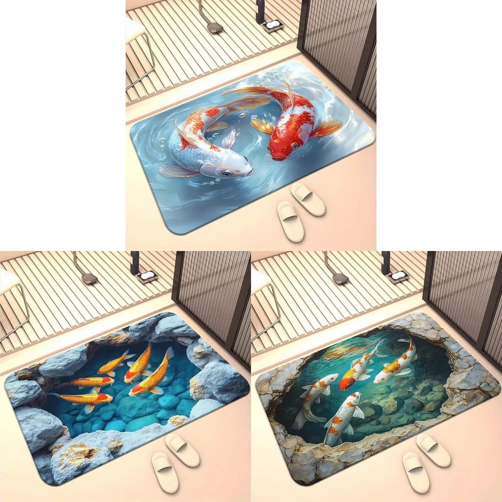 Modern Koi Fish 3d Diatomaceous Earth Bath Mat With Absorbent Non Slip Design For Bathroom And Hallway