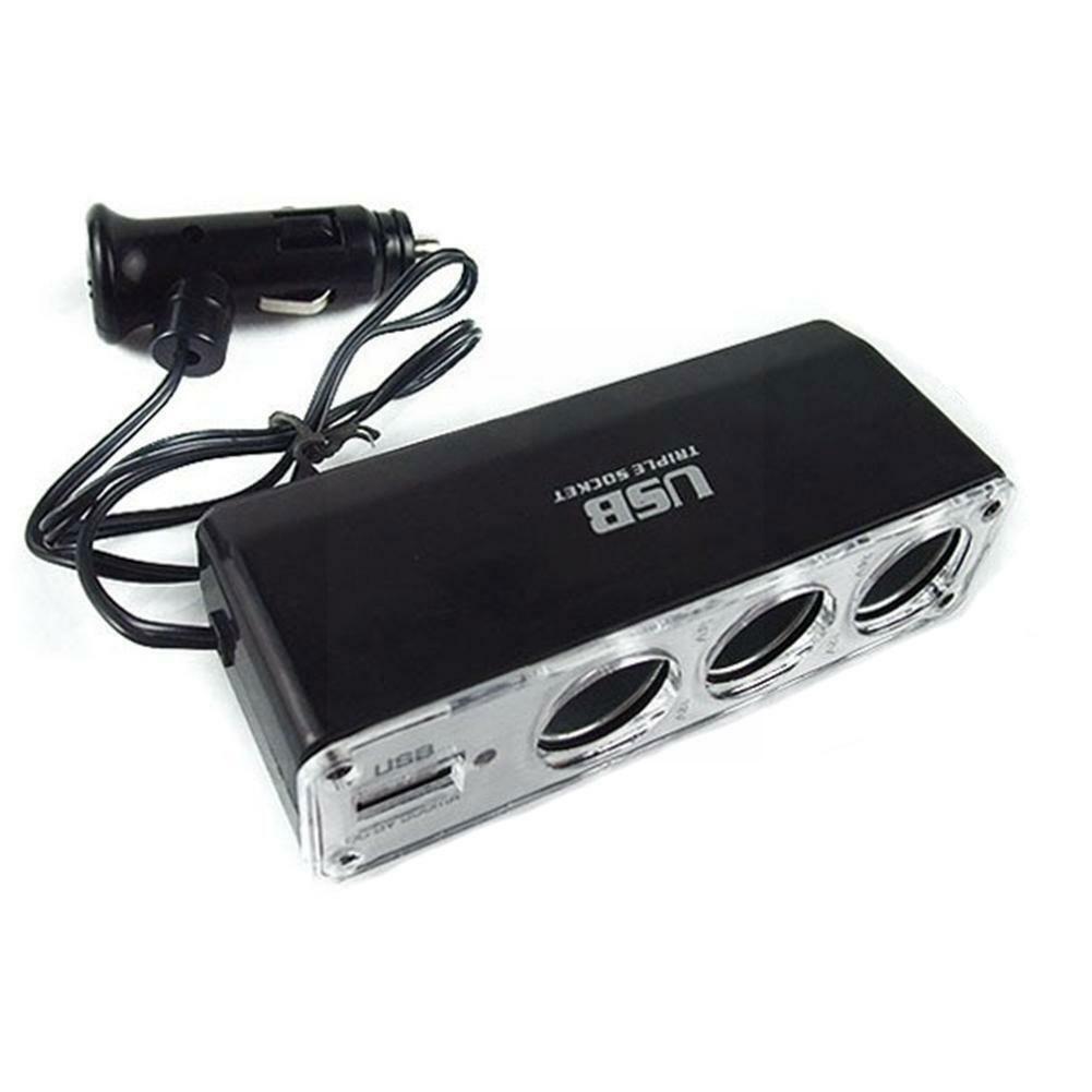 3 Way Multi Socket Car Cigarette Lighter Splitter USB USB Adapter 12V/24V BX Plug With DC Port Triple Charger F7U9