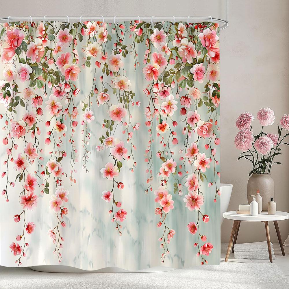 Beautiful Botanical Floral Shower Curtain Green Leaf Multicolour Flower Watercolour Style Art Home Shower Curtain Bathroom Decor