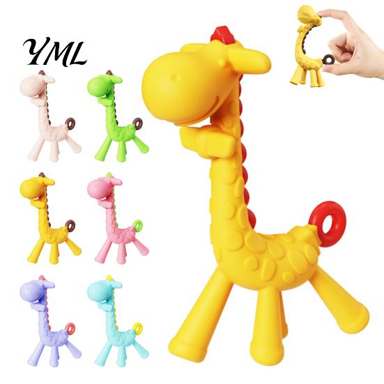 Soothing Toy for Teething Babies Baby Giraffe Infants, Food-Grade Silicone Chew Stick Gum Relief, Teether BPA-Free 0-12 Months, Soft Massage