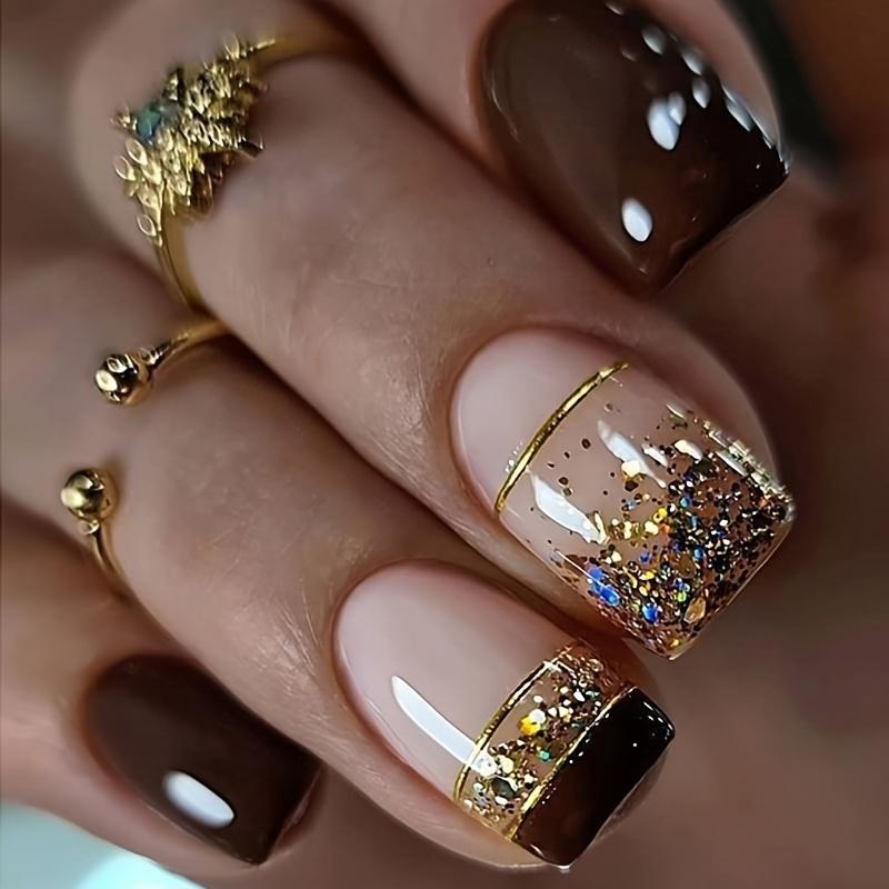 

24 шт. глянцевые средние квадратные накладные ногти во французском стиле блестящие многоразовые накладные ногти для женщин