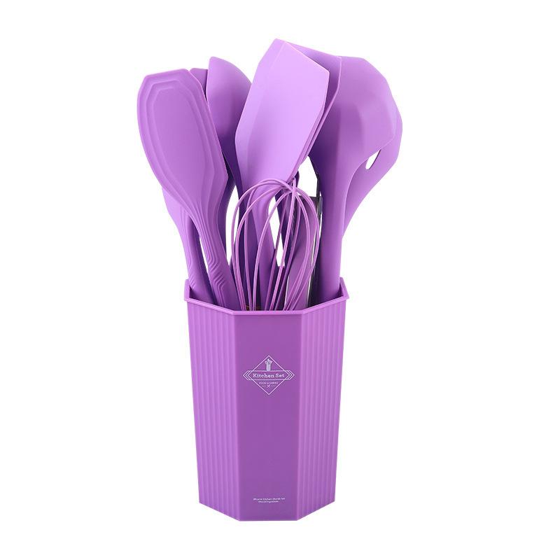 12-piece Set Wooden Handle Silicone Kitchen Utensils Silicone Kitchen Utensils Non-stick Pan Cooking Spatula Baking Storage Tool