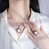 Jewelry Inlaid With White Beads, Light Stamens, Women'S Ring, Pendant Set, Beads 16Mm.