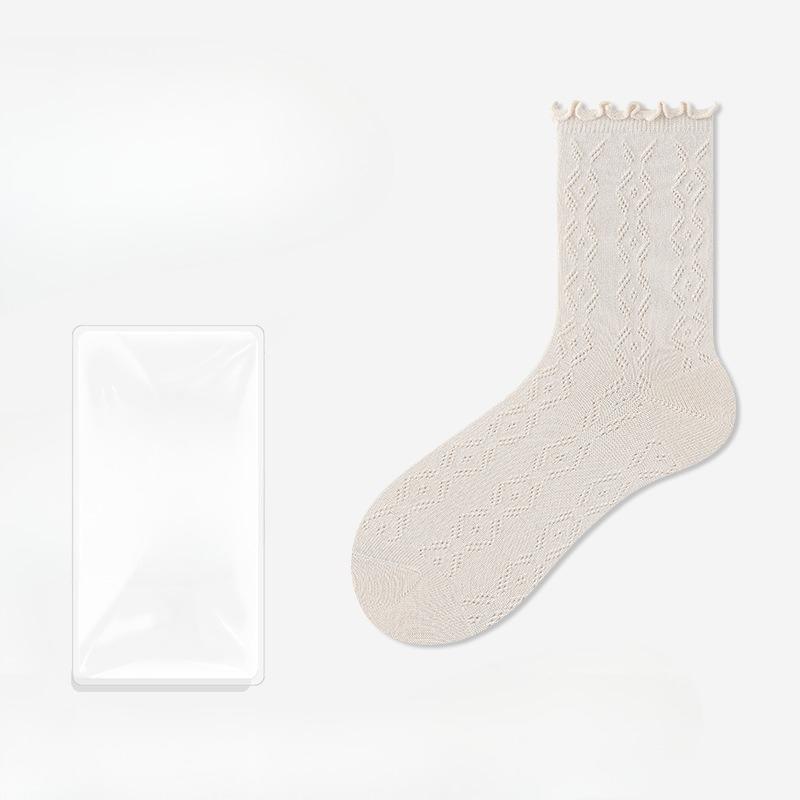 Women's Summer Thin Lace Mesh Breathable Medium Tube Pile Cotton Socks