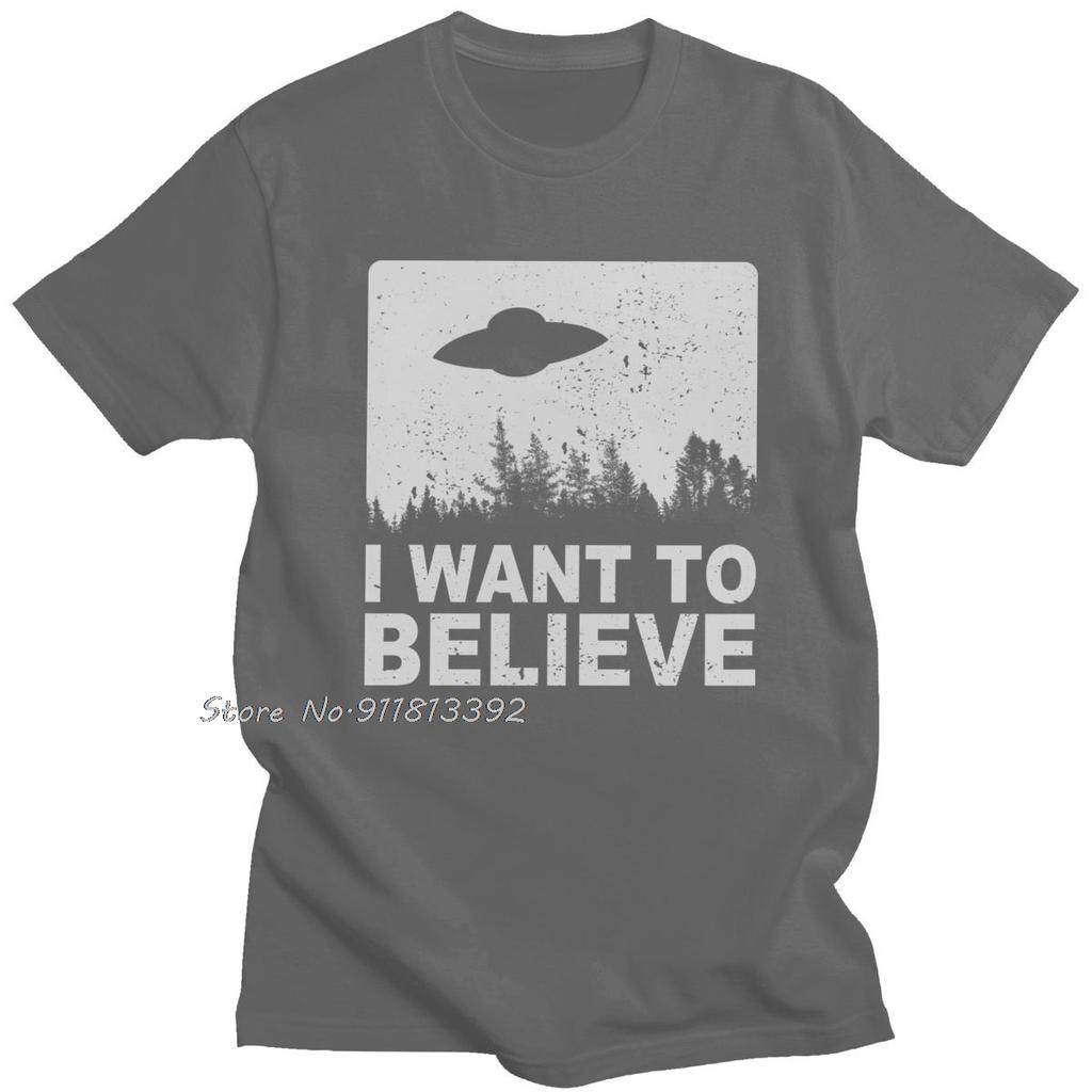 Stylish Male The X Files I Want To Believe Tshirt Men ONeck Cotton T Shirt Alien UFO Area 51 Tshirt Animal Harajuku Streetwear