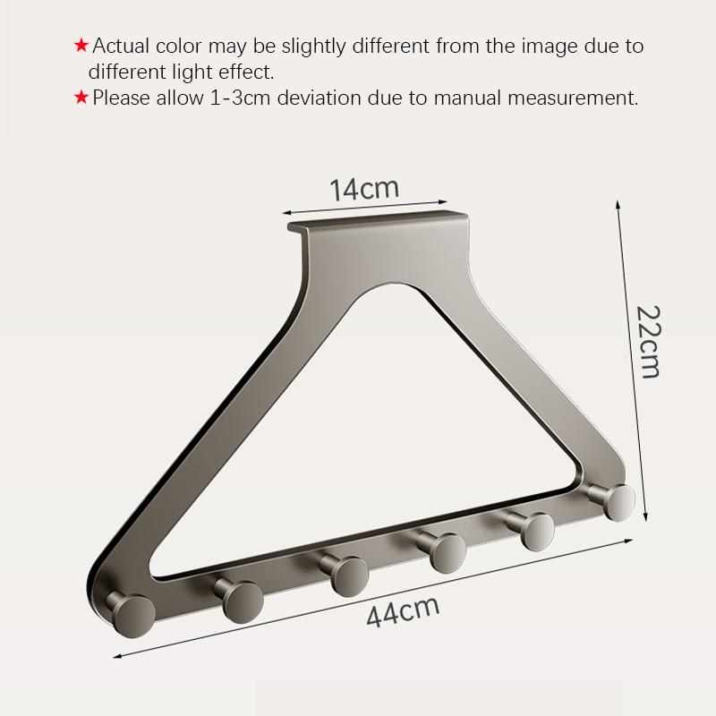 Triangle Over The Door Hooks,Carbon Steel Hanging Organizers Rack with 6 Hooks for Clothes Bags,Door Hanger for Bathroom Kitchen