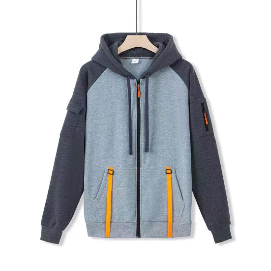 Men Hooded Jacket Autumn Winter Zip-up Hoodie Multi-Pocket Fleece Lined Sweatshirt Jacket for Daily