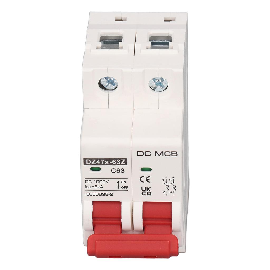 DC Circuit Breaker 2P 63A 6KA Breaking Capacity DIN Rail Installation Miniature Circuit Breaker for Solar PV 1000V
