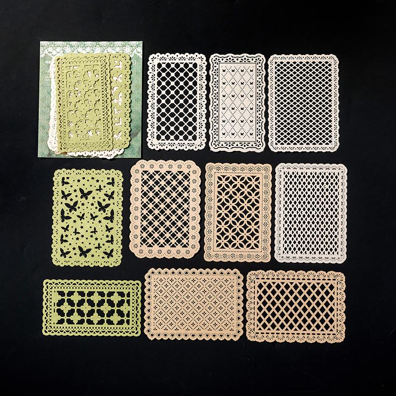 10 Pcs/pack Vintage INS Hollow Lace Material Paper DIY Decorative Base Material Paper Scrapbooking Junk Journal Supplies
