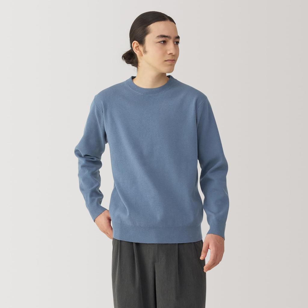 MUJI Washable Milan Rib Crew Neck Size AA0QYA4A Men's Sweater, Blue, L,