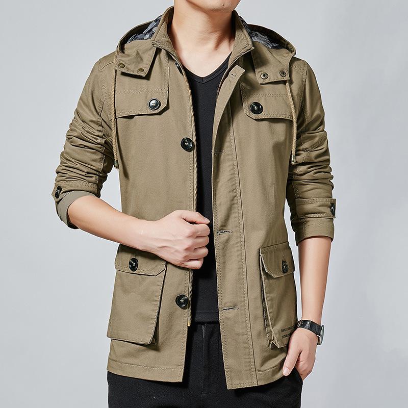 2022 Autumn/Winter Men's Korean Style Mid-Length Cotton Trench Coat
