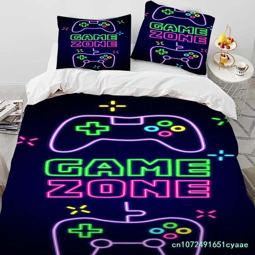 Cartoon Gamer Game Controller Comforter Bedding Set,Duvet Cover Bed Set Quilt Cover Pillowcase,King Queen Size Bedding Set Boys