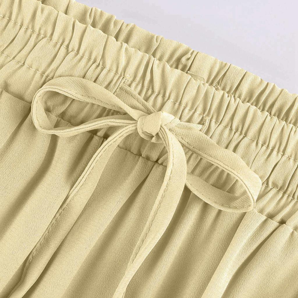Women's Fashion Color Elastic Waist Skirt Loose Casual High Waist Tie Long Skirt
