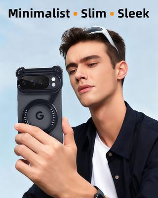 Oatsbasf Metal Frameless Phone Case for Google Pixel 10 Pro/Pro XL with Ring Stand 360°Rotation Magnetic Wireless Charging Cover