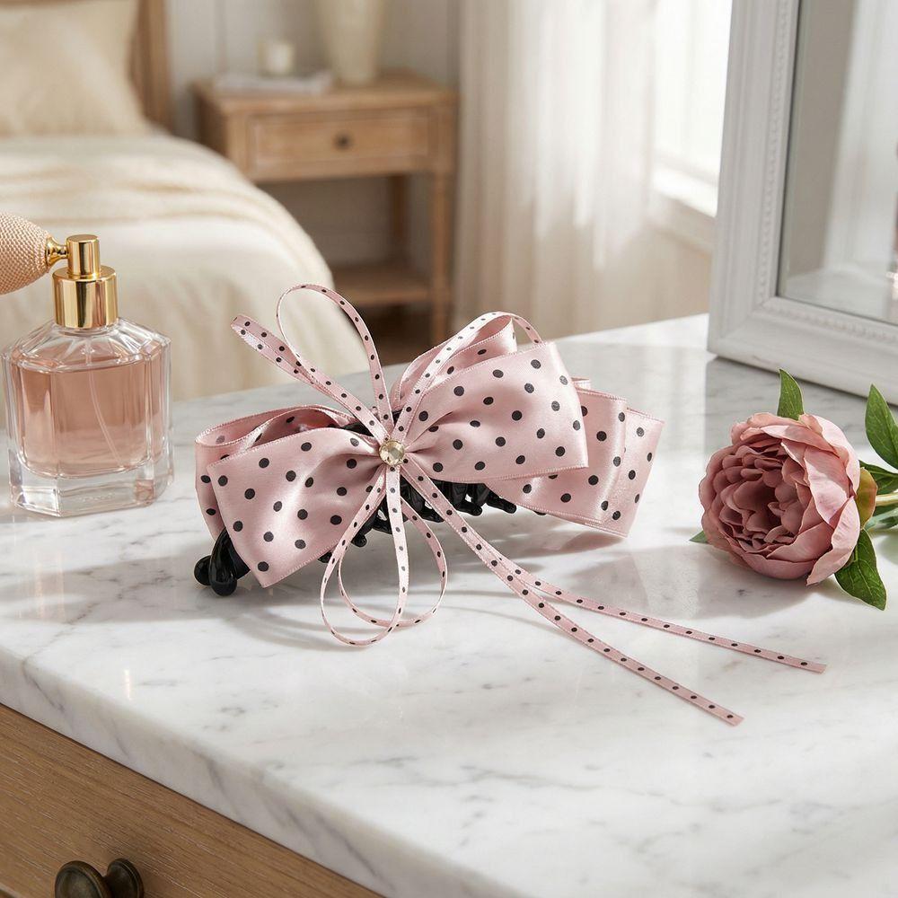 Versatile Polka Dot Bow Hair Clip Sweet Sweet Hair Accessories Ribbon Banana Clip  Women Girls