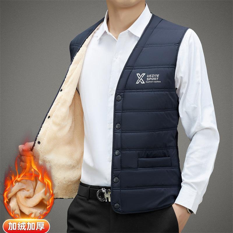 

Хиты продаж, мужской бархатный жилет с воротником-стойкой, куртка, жилет большого размера, повседневный утепленный жилет. 5XL синий