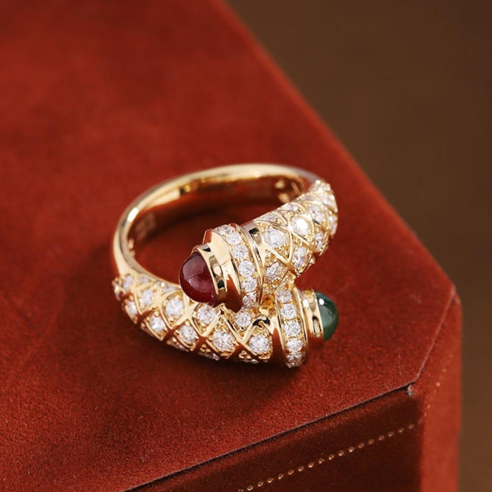 

Antique Glass Rings for Women Vintage French Style Gold Plated Micro Pave Full Diamond Colorful Gemstone Jewelry