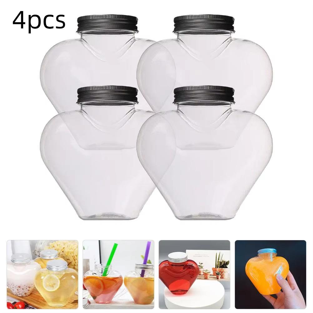 

4/8 шт. Пластиковые прозрачные бутылки в форме сердца, портативные, многоразовые, для сока, напитков, воды, кофе, стаканы для питья, бутылки для напитков