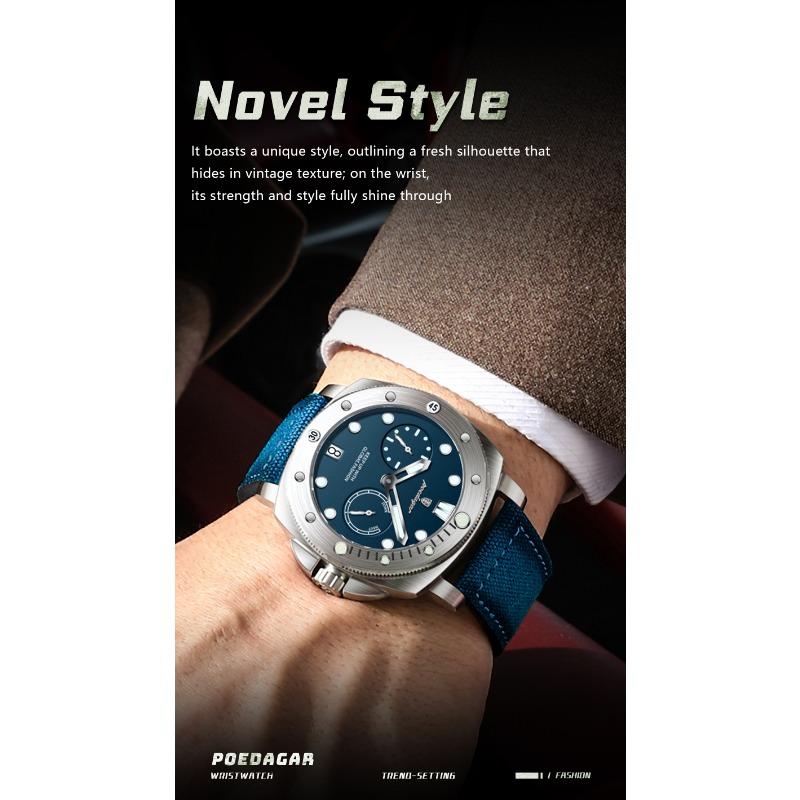 POEDAGAR High Quality Watches for Man Waterproof Luminous Date Exquisite Men Clock Nylon Leather Quartz Fashion Wristwatch