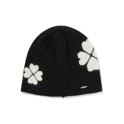 WOMAN Clover Heart Angora Pattern Beanie Black CO2404CA72BK 276967