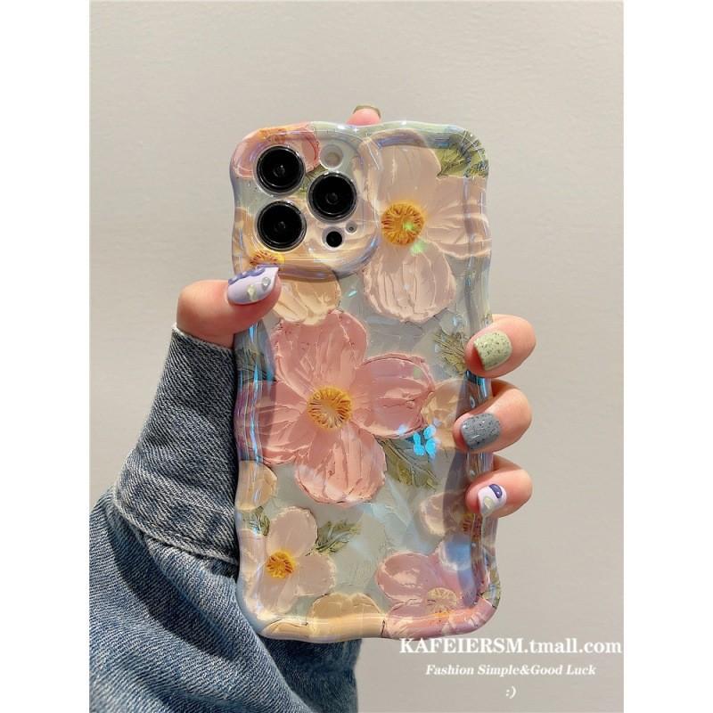 Floral Oil Paint Iphone 14 Pro Silicone Protector With Blue Light For Home Use