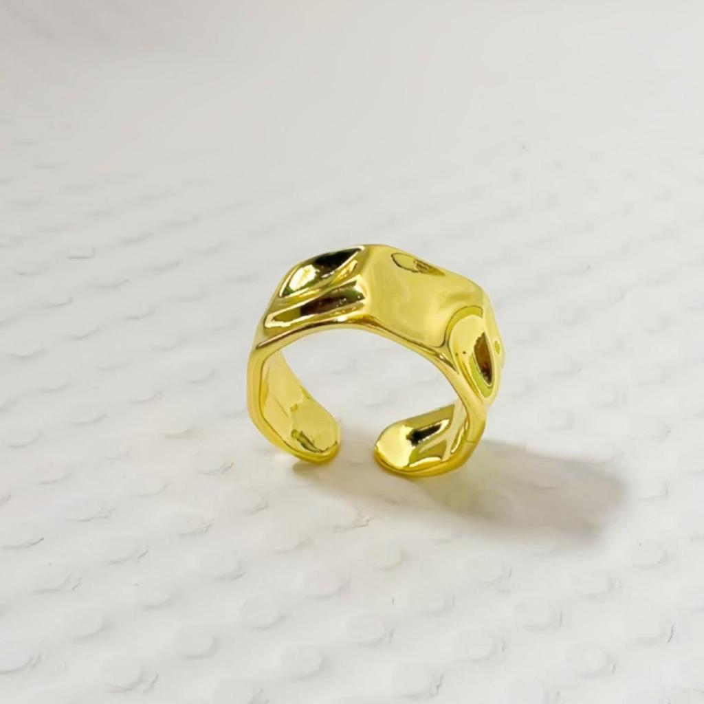 European Geometric Open Ring: Irregular Concave-Convex Wide Band for Women