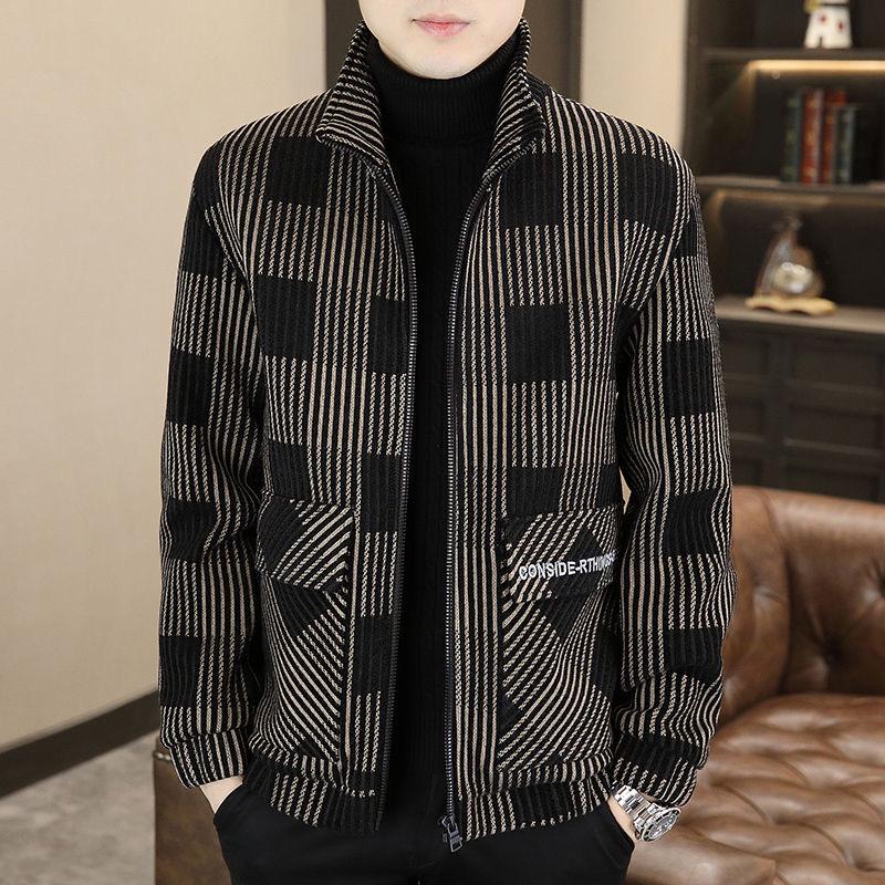 Men's Fashionable Plaid Woolen Winter Jacket - Thickened High-End Korean Style Coat