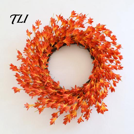 Artificial Fall Flower Wreath Fabric for Front Door, Autumn Harvest Floral Halloween Hanging Wreath, Thanksgiving Farmhouse Indoor Outdoor Porch Wall