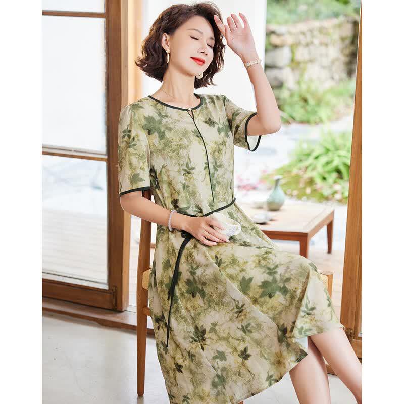 Paster Summer Floral Print A-line Chiffon Mother's Dress