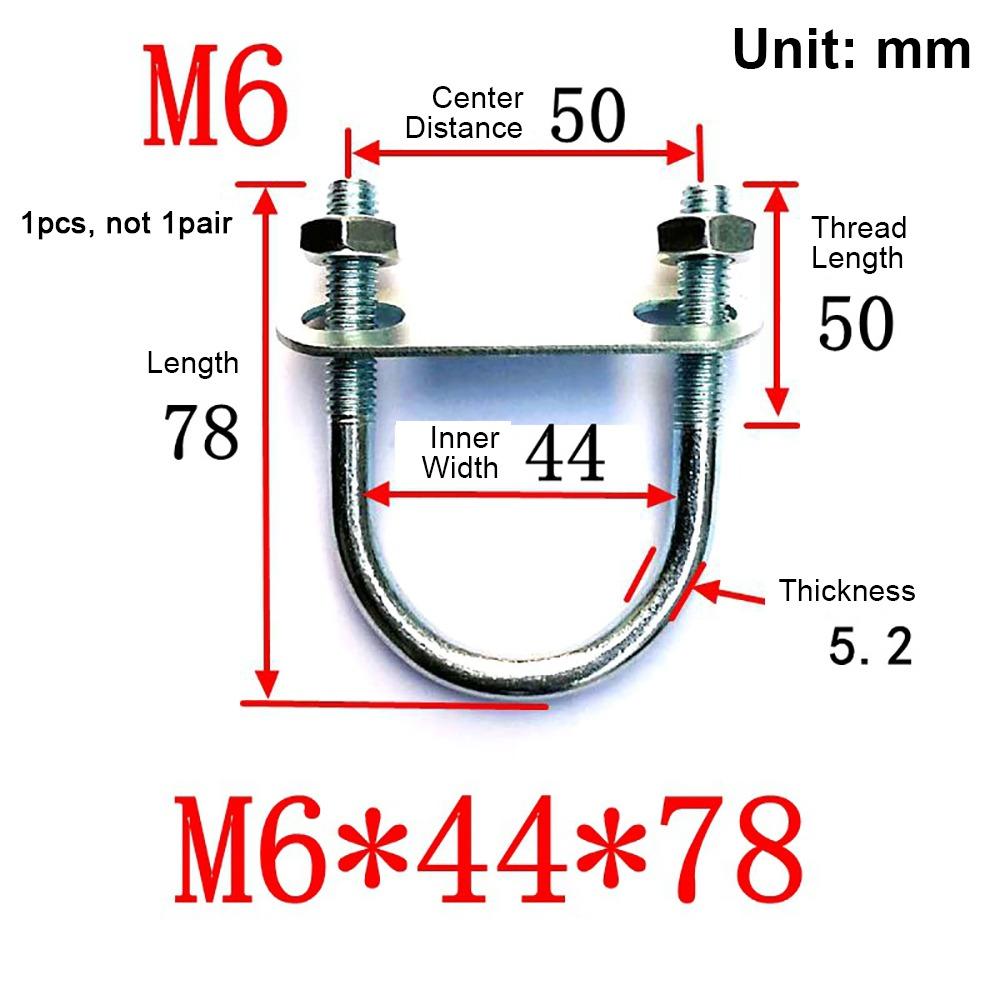 

1 шт. З перегородкою M8 Круглий трубний затискач Гвинти Круглий болт Міцний Прямокутний U-болт для Круглої труби 1Pcs M6*44*78