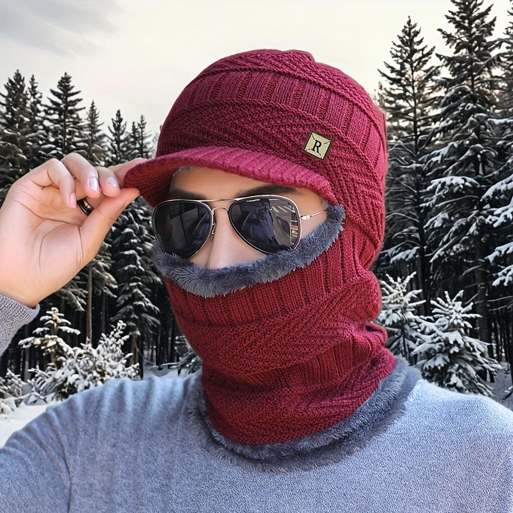 Męska dzianinowa kominiarka zakrywająca całą twarz i maska wiatroodporna termiczna zimowa czapka beanie z odpinaną osłoną twarzy, na rower, na narty, zimowe czapki dla mężczyzn