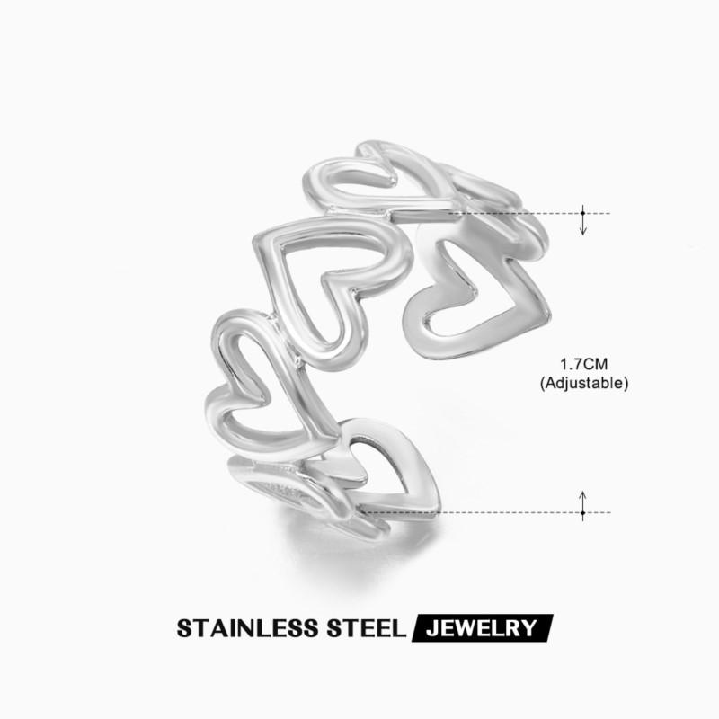 Stainless Steel Hollow Heart Ring For Women Open Adjustable Ring Party Jewelry Festival Gift