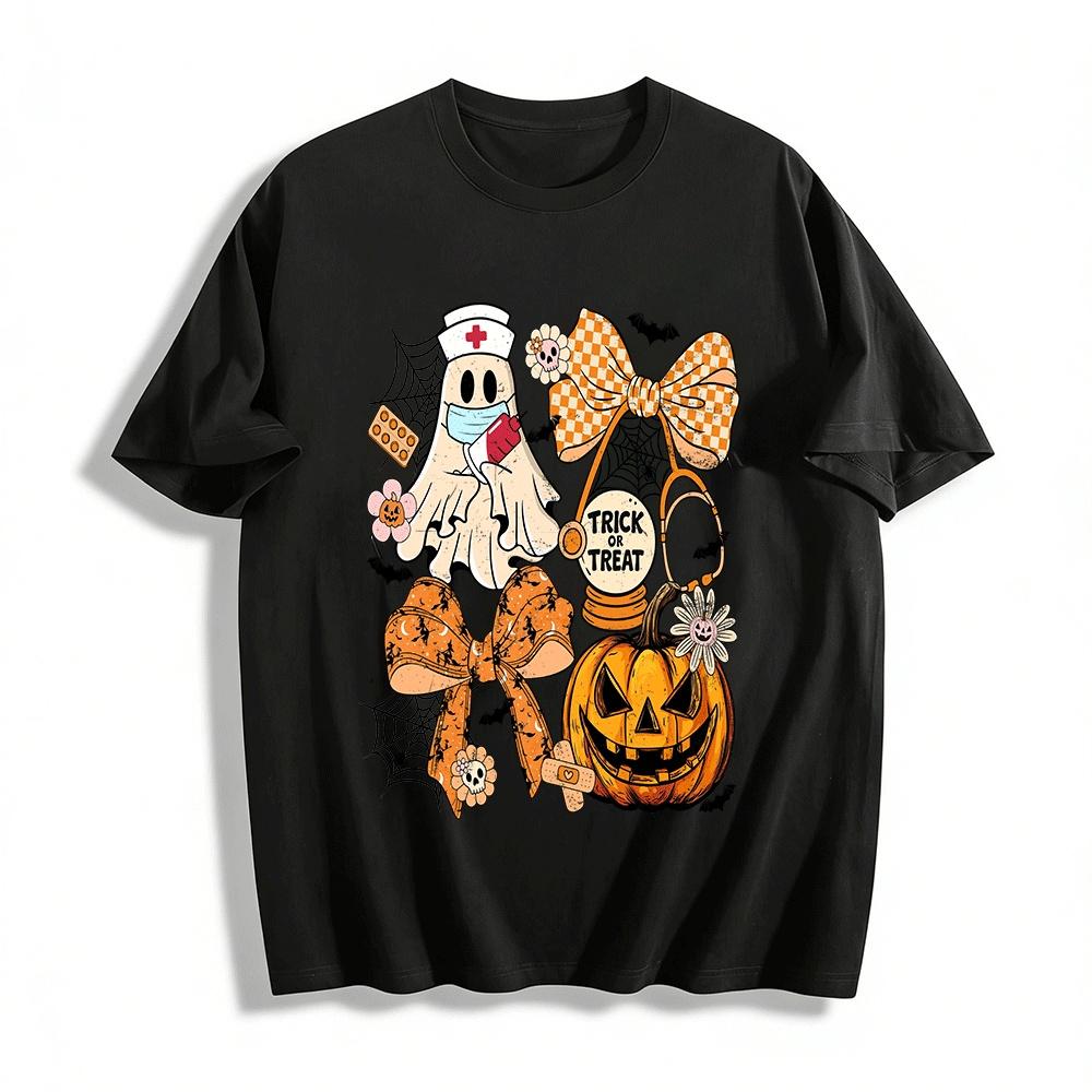 Halloween Medical Themed Print Top Ghost Pumpkin Holiday Tee Pure cotton T-shirt XXS