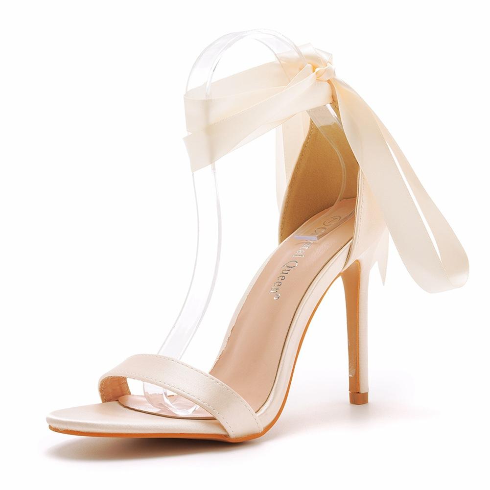 2026 Fish Mouth High Heel Strap Sandals Beautiful Ribbon Silk Fabric High Heel Women's Shoes Banquet Wedding Dress Bridal Shoes