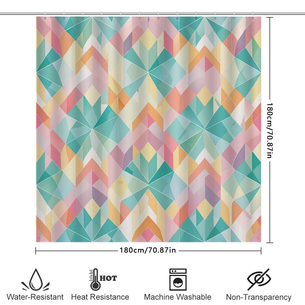 Modern Geometric Shower Curtain Pastel Shades Easy Installation For Bathroom Decorations Waterproof Fabric Available In Various