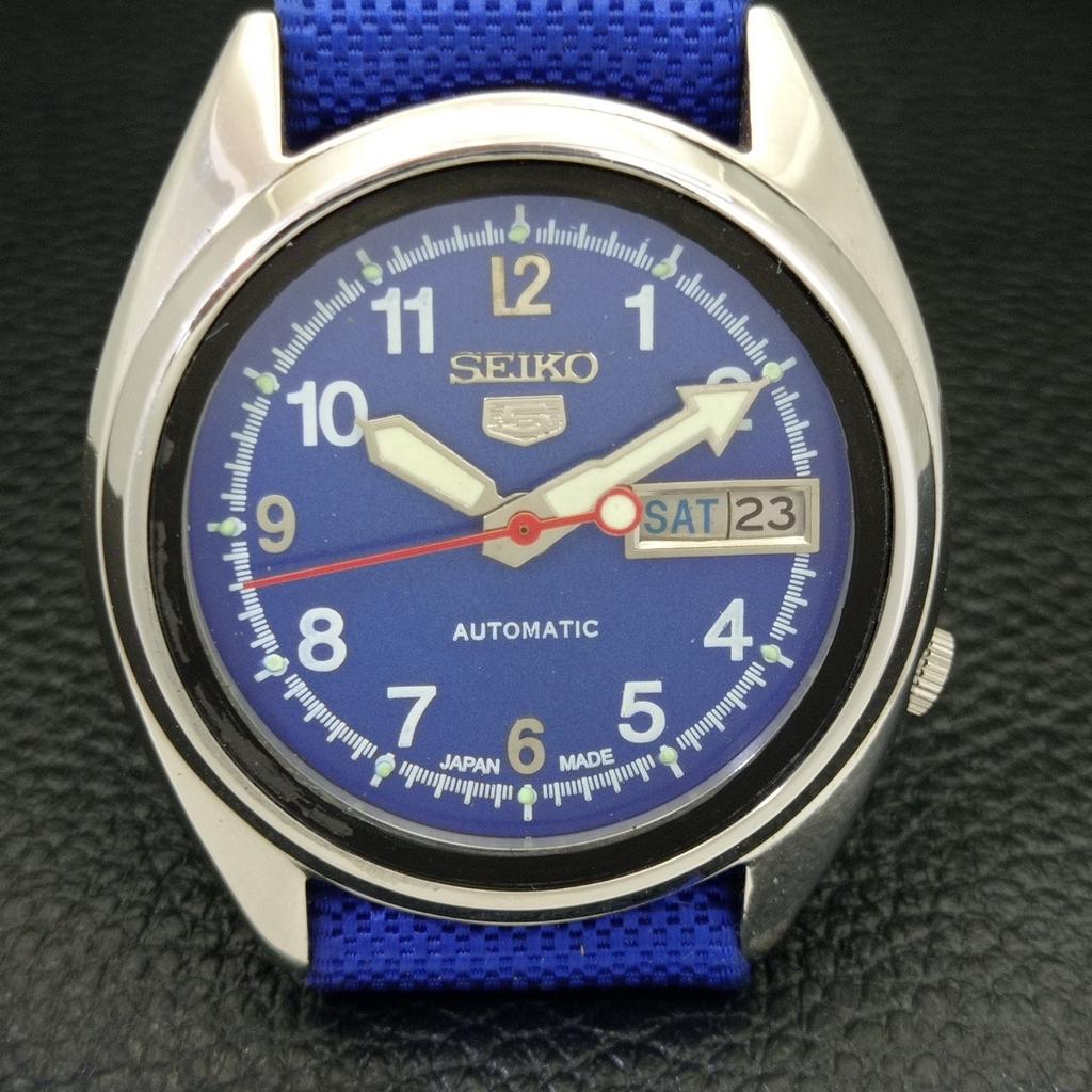 USED VINTAGE SEIKO 5 AUTOMATIC 7009A JAPAN MENS BLUE COLOR DIAL WATCH A434607-2 R121-a434607