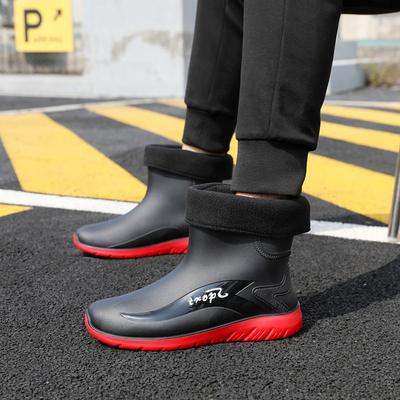 Modische Regenschuhe kurze Wasserschuhe flache Sohle warme wasserdichte Stiefel kurze Studenten-Gummischuhe Herren-Überschuhe