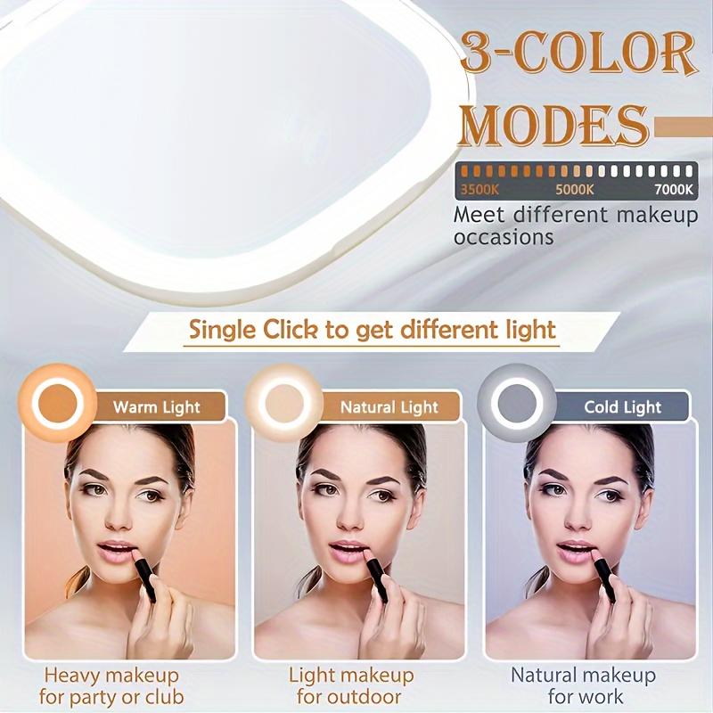 Led Lighted Compact Mirror With 1X/2X/3X Magnification 3 Color Light Portable Mini Pocket Double Side Folding Makeup Vanity Mirror For Purses And Gift