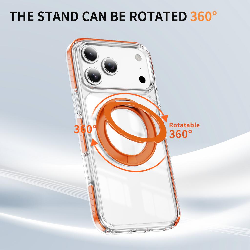 360 °   Rotatable Stand Magnetic Phone Case for iPhone 12-17 Series, MagSafe Compatible Clear Shockproof Cover with Ring Holder