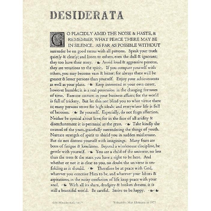 11x14 Motivational Poster Print Desiderata Poem by Max Ehrmann on Archival Parchment