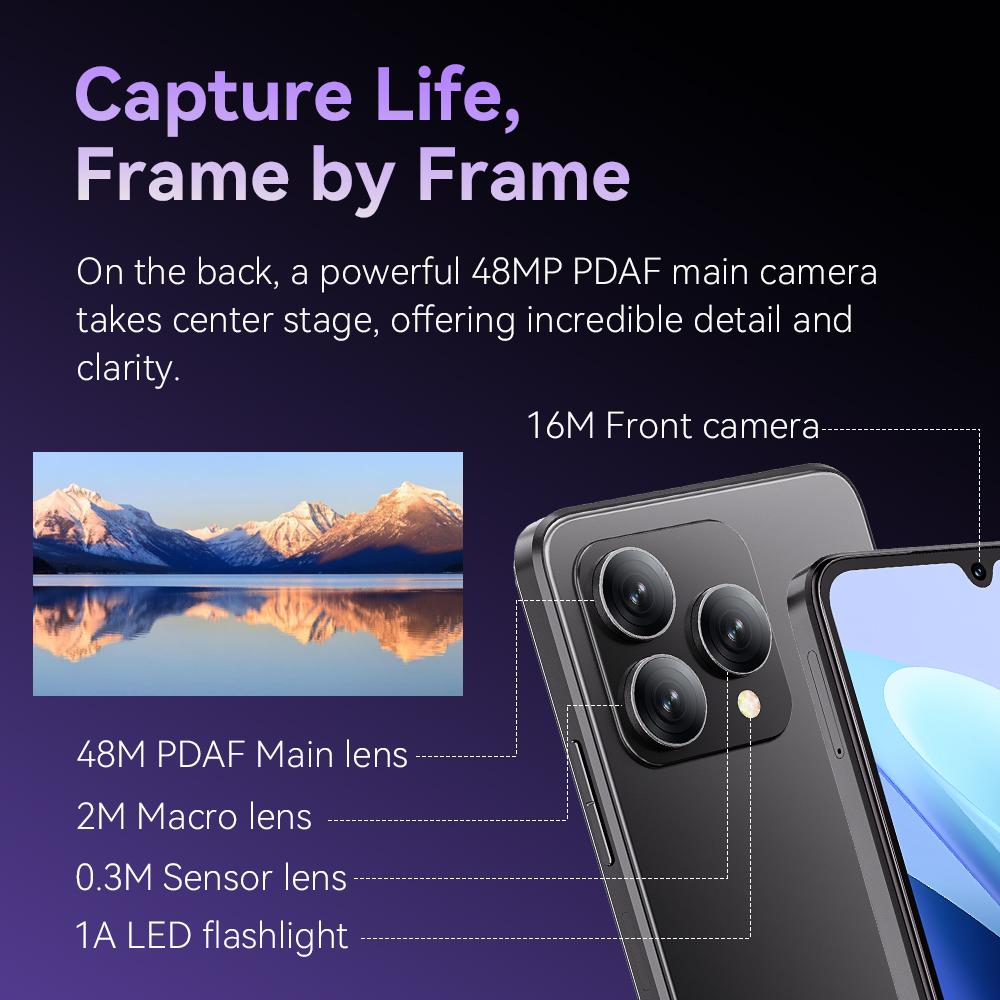 Cubot A40 Smartphone, Android 15, 4GB RAM+256GB ROM, 6,88-tommers 120Hz skjerm, åttekjernet, 48MP kamera, 5100mAh batteri, NFC, ansiktsgjenkjenning